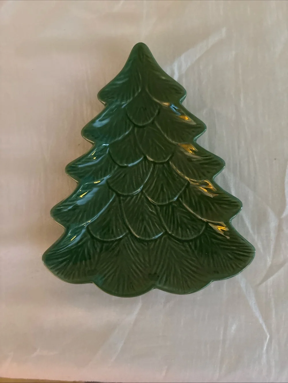 Hallmark Green Ceramic Christmas Tree Dish - Glossy Holiday Platter